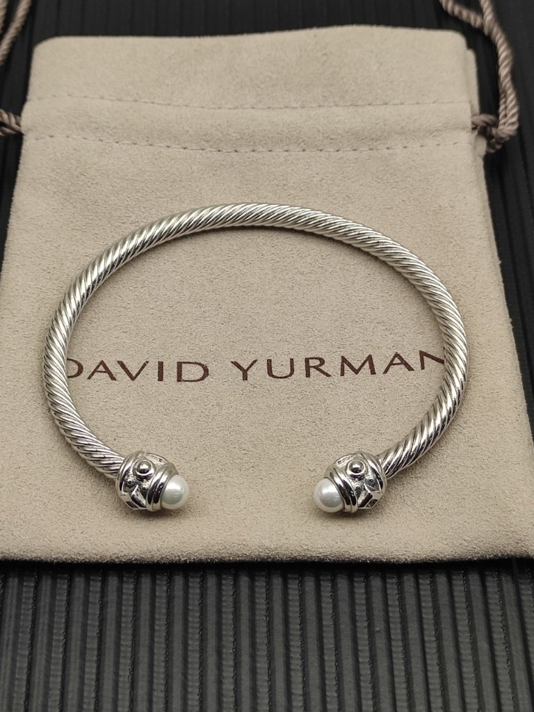 David Yurman Silver 4mm Diamond Pearl Bangle